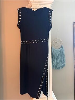 Michael Kors Black Midi Dress with Silver Studs